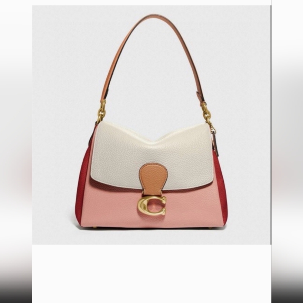 Coach May Shoulder Bag in Colorblock Tricolor In Cream, Pink, and Red